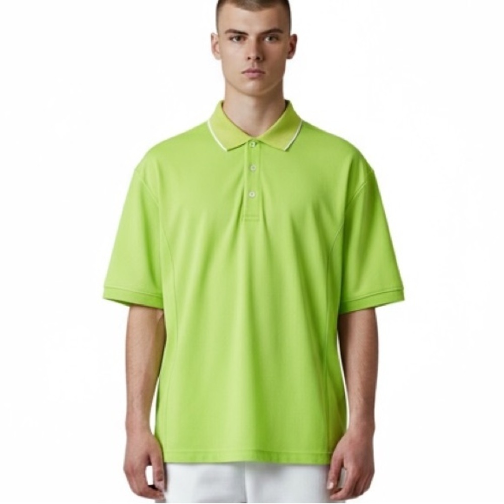 GREG NORMAN COLLECTION Mens Lime Green Polo Shirt Size Large GOLF SHIRT neon